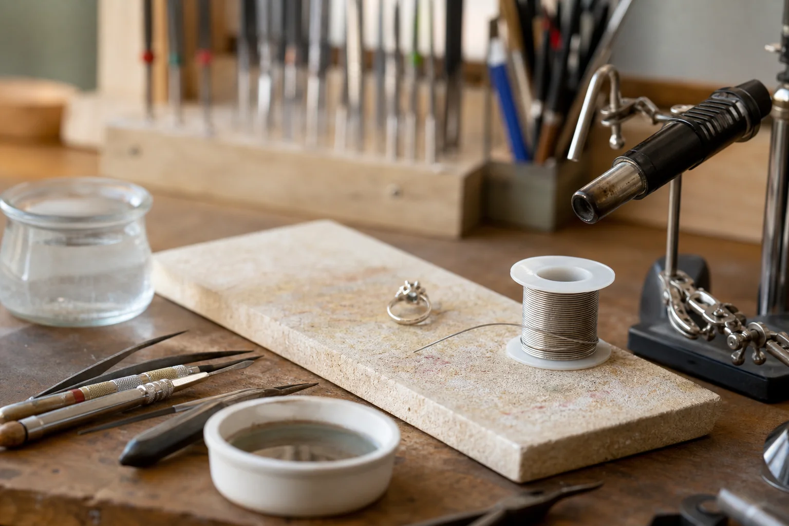 Organized trade workshop with copper fittings and Sterling Solder supplies